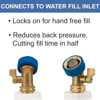 RecPro RV Hands Free Water Tank Fill | Clear Fill Tube with Brass Shut-Off Valve | Secure Fresh Water Tank Filler for RV Camper Trailer