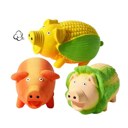 3-Pack Squeaky Vegetable - Shaped Pig Dog Toys with Grunts & Oinks,Durable Rubber Puppy Chew Toys with Interactive Latex Design - color: Vegetable