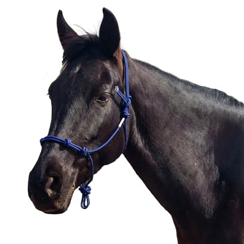 4 Knot Rope Halter for Horses – Strong 1/4″ Stiff Rope Bitless Training Halter,Lightweight & Adjustable - color: Royal Blue, size: Small