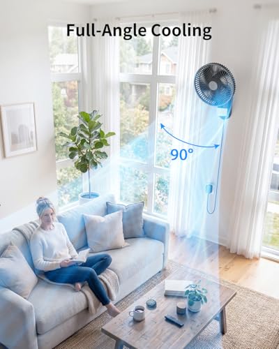 10 Inch Wall Mount Fan with Light and Remote Control – 90° Oscillating RV Fan, 4 Speeds Quiet Motor, 180° Manual Tilt, Timer Setting for Bedroom, Dorm, Home Office, Small Spaces