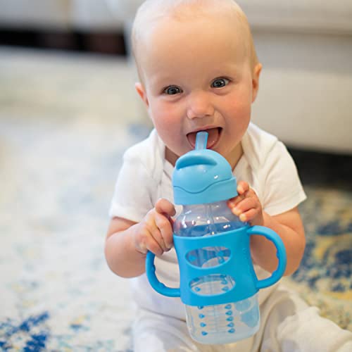 Dr. Brown's Milestones Wide-Neck Sippy Straw Bottle with 100% Silicone Handles and Weighted Straw, 9 oz/270 mL, Blue, 6m+ - color: Blue, size: 1 Count (Pack of 1)