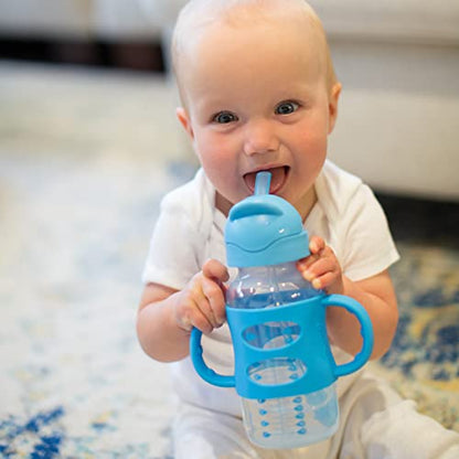 Dr. Brown's Milestones Wide-Neck Sippy Straw Bottle with 100% Silicone Handles and Weighted Straw, 9 oz/270 mL, Blue, 6m+ - color: Blue, size: 1 Count (Pack of 1)