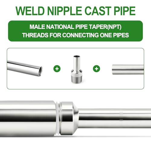 TAISHER 5PCS 304 Stainless Steel Pipe Fittings, 1/2" NPT Male Threaded, 2" Length Weld Nipple Cast Pipe - size: 1/2" NPT x 1/2" OD(2" Length)