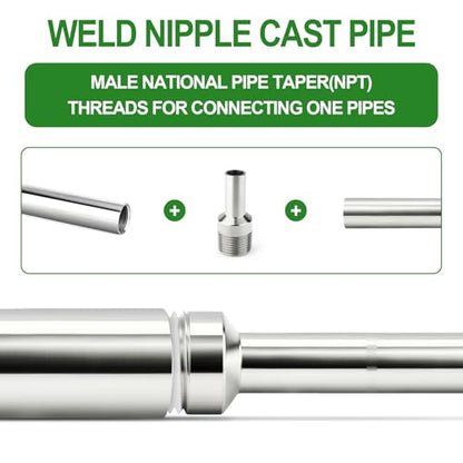 TAISHER 5PCS 304 Stainless Steel Pipe Fittings, 1/2" NPT Male Threaded, 2" Length Weld Nipple Cast Pipe - size: 1/2" NPT x 1/2" OD(2" Length)