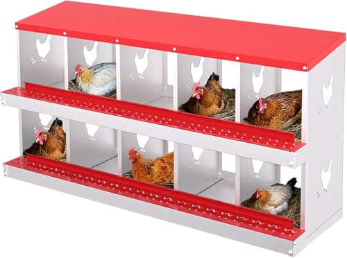 Chicken Nesting Boxes - 10-Hole Metal Chicken Nesting Boxes for Chickens & Roll Away Nesting Box with Secure Egg Collection System,Laying Boxes for Hens,Easy to Clean & Easy to Assemble - color: Red, size: 10 Holes