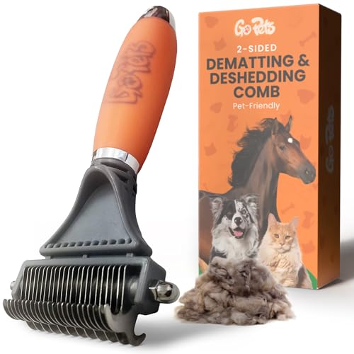 GoPets 2-in-1 Dematting Comb for Dogs, Pet Grooming Rake, Double-Sided Dog Brush for Shedding, Deshedding Brush for Cats, Undercoat Mat Dematting Tool for Long Haired Cats, Grooming Matting Hair - style: 2-Sided Dematting Comb