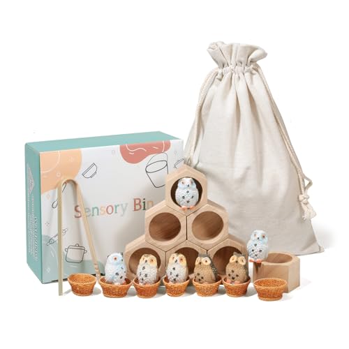 Sorting Stacking Wooden Toys for Toddlers, Owl Montessori Toys Toddler Sensory Bin Tool Toy, Wood Owl House Fine Motor Skill Toy Early Learning Preschool Educational Gift for Kids - style: Owl Toys
