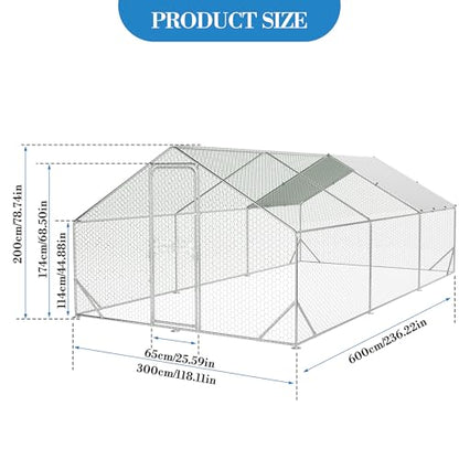 Large Metal Chicken Coop, 19.7'L x 9.8'W x 6.6'H Walk-in Poultry Cage, Chicken Run Pen House with Waterproof & Anti-Ultraviolet Cover Chicken Coop Run for Outdoor Backyard Farm - size: 118.1"L x 236.2"W x 78.7"H
