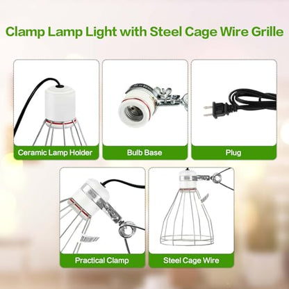 Simple Deluxe E26 Clamp Lamp Light with Steel Cage Wire Grillup, Suit for 250W Lamp (No Bulb Included) with 6 ft Cord, 2 Pack - size: Lamp Cage (250 Watts) (Pack of 2), style: 1-Pack (Ceramics)
