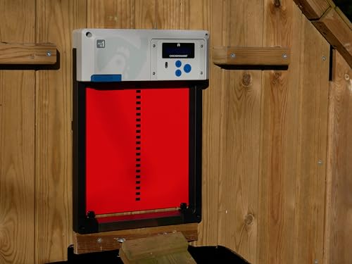 Automatic Chicken Coop Door Opener, ChickenGuard One in All 4 Colours, Timer/Light Sensing, Winter Mode, Auto-Stop & Predator Proof, 3 Power Options, Solar, Battery or Electric (Red + Batteries) - color: Red