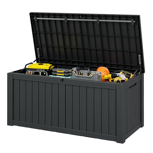 Oudoor Storage Deck Boxes Waterproof, Waterproof and UV Resistant Outdoor Storage Box Lockable Lid for Delivery Box, Indoor, Garden Tools, Pool Supplies, Patio (Black, 150 Gallon) - color: Striped Black, size: 150 Gallon