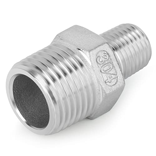 TAISHER 5PCS Cast 304 Stainless Steel Hex Nipple, Reducer Pipe Fitting 1/2-Inch Male Pipe x 1/4-Inch Male Pipe - size: 1/2" NPT x 1/4" NPT