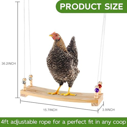 Chicken Swing Toy for Coop Accessories, 16inch Wood Chicken Swing Gifts for Hens, Rooster, Poultry, Parrots