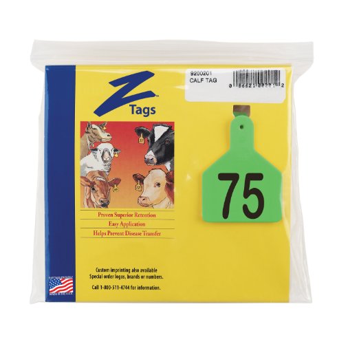 Z Tags 1-Piece Pre-Numbered Laser Print Tags for Calves, Numbers from 51 to 75, Green