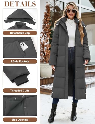 UMIPUBO Women's Long Maxi Down Coat Winter Puffer Jacket Warm Padded Outerwear Faux Fur Removable Hood Parka Full-Zip - color: Dark Grey, size: X-Large