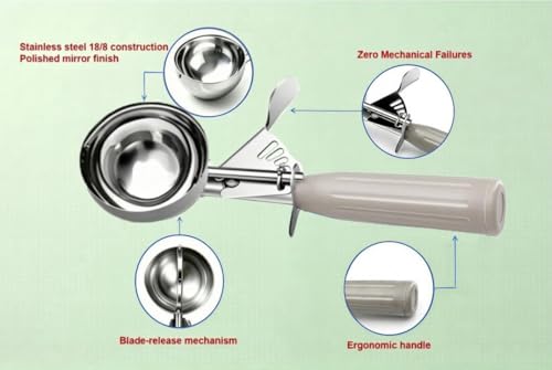 TOPKITCHEN Commercial-Grade Ice Cream Scoop 3.25 oz, 18/8 Stainless Steel Cookie Scoop with Plastic Handle, Portion Control Disher Scoop for Bakeries, Restaurants & Dessert Shops, #10, Ivory - size: 3.25 oz - Ivory