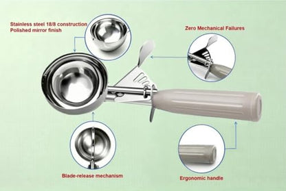 TOPKITCHEN Commercial-Grade Ice Cream Scoop 3.25 oz, 18/8 Stainless Steel Cookie Scoop with Plastic Handle, Portion Control Disher Scoop for Bakeries, Restaurants & Dessert Shops, #10, Ivory - size: 3.25 oz - Ivory