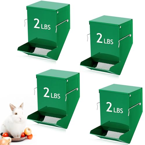 Maxcheck 4 Pcs Rabbit Feeder for Cages Small Animal Food Dispenser with Lid Metal Rabbit Feeders Outside for Guinea Pig(4.7 Inches,Green) - color: Green, size: 4.7 Inches