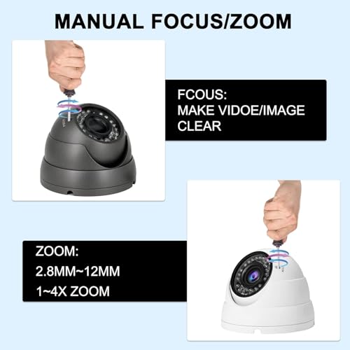 2MP Analog CCTV Camera 4-in-1 (TVI/AHD/CVI/960H/CVBS) Security Camera Grey | 2.8-12mm Varifocal Lens Analog Video Surveillance, Wide Angle Viewing Day & Night Indoor Outdoor Waterproof - color: Black