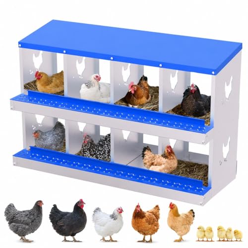 Chicken Nesting Boxes, 8 Compartment Metal Stainless Steel Chicken Laying Boxes, Easy to Clean and Install, 2-in-1 Wall/Floor Standing, for Hens Outdoor Chicken Coop Farm Yard, Blue - color: Blue, size: 8 holes