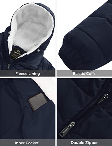 wantdo Women's Quilted Winter Coats Hooded Warm Puffer Jacket with Fleece Hood - color: Navy, size: Medium