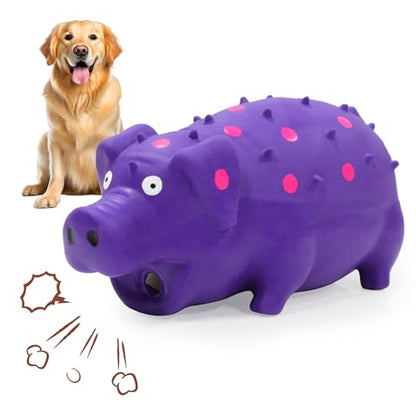 Squeaky Pig Dog Toy that Oinks, Latex Pig 7.3 in Grunting Dog Toys, Durable Dog Chewing Toys for Small Medium Large Dogs (Purple 20CM) - color: Purple 20CM