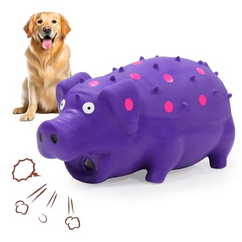 Squeaky Pig Dog Toy that Oinks, Latex Pig 7.3 in Grunting Dog Toys, Durable Dog Chewing Toys for Small Medium Large Dogs (Purple 20CM) - color: Purple 20CM