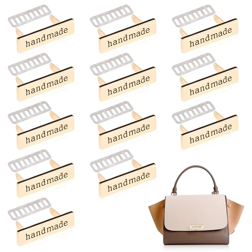 TXIN 12 Pieces Handmade Metal Labels with Shim Rectangle Alloy Tags Hand Made Printed Signs Label for DIY Crafts Sewing Items Purses Bags Shoes - color: Gold