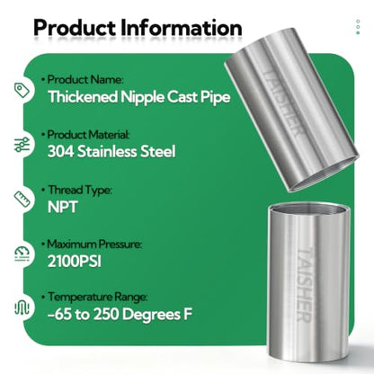 TAISHER 1PCS Stainless Steel Pipe Fittings, 1-1/2" NPT Female x 1-1/2" NPT Female Threaded, 4" Length Nipple Cast Pipe - size: 1-1/2" FNPT 1Pcs