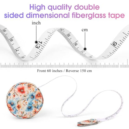Retractable Mini Tape Measure, Auto-Retract, Premium Leather Tape Measure, Dual-Sided Ruler, Ideal for Fabric Cutting, Body Measurements, and Handicrafts (Peach Blossoms) - color: Peach Blossoms