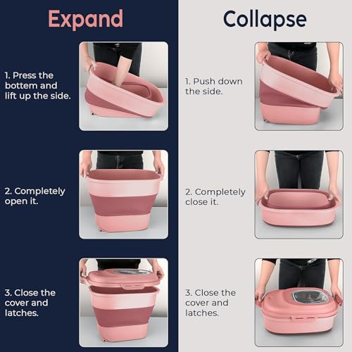 Dog Food Storage Container 30-35 lb, Airtight Collapsible Cute Dog Food Container with Wheels & Scoop, Stackable Pet Food Storage Container for Dog & Cat Food - color: Pink