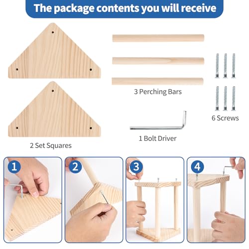 Chicken Roosting Perch - Chicken Coop Accessories & Supplies for Chicks - Natural Solid Pine Wood, Hand - Polished - Ideal Roosting Toy for Birds, Chicks & Parrots