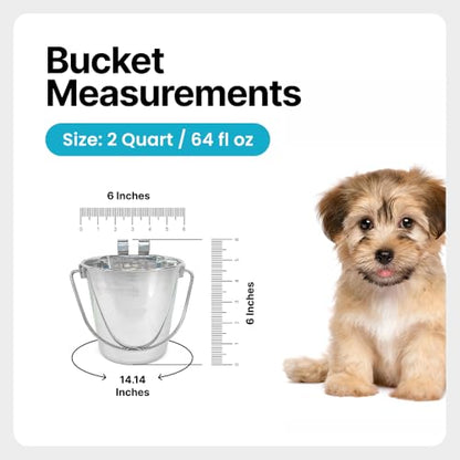 Half Gallon Stainless Steel Bucket - Heavy Duty Flat-Side Metal Bucket for Pets & Livestock Feeding - Rust Resistant Water Bucket with Hooks for Kennels, Cages, Crates & Fences - 2 Quart - size: 2 Quarts