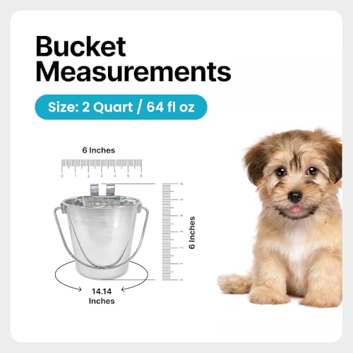 Half Gallon Stainless Steel Bucket - Heavy Duty Flat-Side Metal Bucket for Pets & Livestock Feeding - Rust Resistant Water Bucket with Hooks for Kennels, Cages, Crates & Fences - 2 Quart - size: 2 Quarts