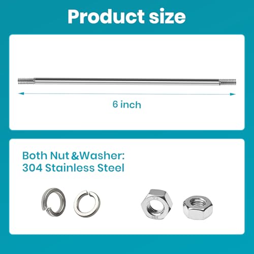 6 Inch Stainless Steel Rod For Float Valve - 1/5" Diameter with 1/4"-20 Threads, Compatible with 3/8" & 1/2" Inlet Valves - Corrosion Resistant 18-8 Steel - for Water Tanks, Fountains & Toilet Repair