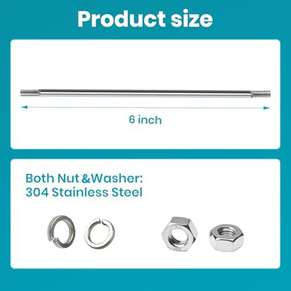 6 Inch Stainless Steel Rod For Float Valve - 1/5" Diameter with 1/4"-20 Threads, Compatible with 3/8" & 1/2" Inlet Valves - Corrosion Resistant 18-8 Steel - for Water Tanks, Fountains & Toilet Repair