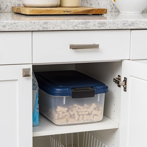IRIS USA Airtight Dog Food Storage Container, Up to 14 lbs, Dog Cat Bird and Other Pet Food Treats Storage Bin, Dog Cat Wet Food Cans, Keep Fresh, BPA Free, Stackable, Navy - size: 14 lbs