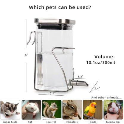 Guinea Pig Water Bottle No Drip, Rabbit Glass Waterer, Chinchilla Stainless Steel Nozzle Anti-Bite Water Dispenser for Small Animal, Bunny, Hamster, Sugar Glider and Rat(20.2oz)