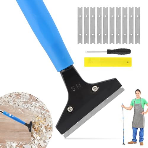 Heavy Duty Floor Scraper, 8" Wide Razor Blade Scraper Tool with 48" Long Handle, 10PCS Extra Metal Blades for Cleaning Wall Glass Floor Paint Gum Stains Stickers Linoleum Stove Top