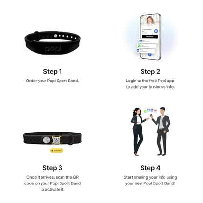 Authentic Patented Popl Bracelet™ (Avoid Fake Knockoffs) - Smart NFC Networking Card - Simply Tap to Exchange Contact Info, Capture Leads, & Manage Contacts (Black on Black) - color: Black on Black