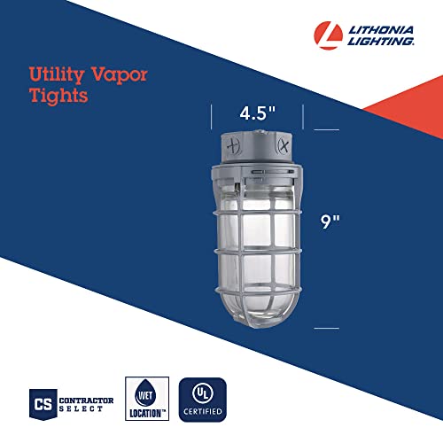 Lithonia Lighting Jelly Jar Light Fixture, Incandescent Utility Vapor Tight Ceiling Lamp, Industrial Style Wall Light for Indoor and Outdoor Use, 150W, 120V, Includes Junction Box, Grey (VC150I M12) - size: 150W Max, style: Ceiling Mount
