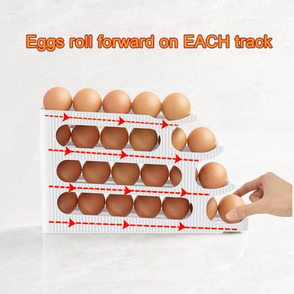 Sotfamily Egg Holder for Fridge, 4 Tiers, Egg Roller for Eggs 24 Count | Auto Rolling Egg Storage Organizer for Refrigerator, Slim Space Saving Container, Dispenser - size: 4 Tiers