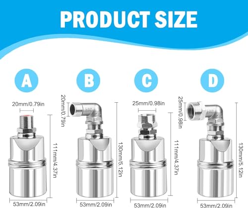Auto Water Level Control Float Valve 1/2" 3/4" - 304 Stainless Steel, No Pump Needed for Water Tanks, Fish Ponds, Livestock Troughs, Hydroponics, Pool(2 Pack Long) - color: 2 Pack, size: Long