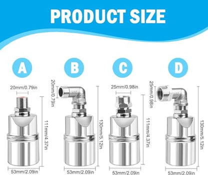 Auto Water Level Control Float Valve 1/2" 3/4" - 304 Stainless Steel, No Pump Needed for Water Tanks, Fish Ponds, Livestock Troughs, Hydroponics, Pool(2 Pack Long) - color: 2 Pack, size: Long