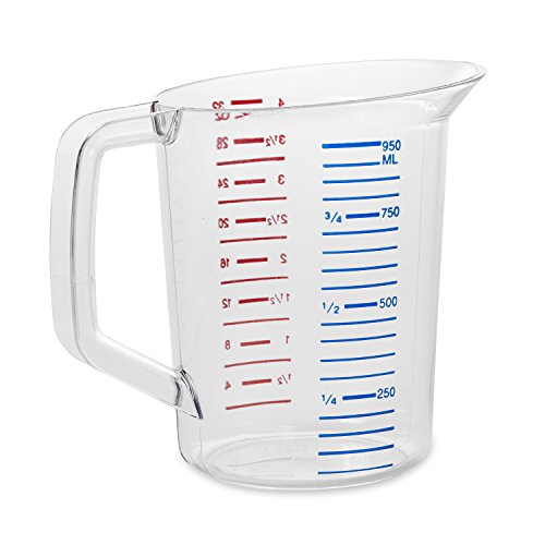 Rubbermaid Commercial Products Bouncer Clear Measuring Cup 4-Cup/1-Quart Clear Strong Food Grade Easy Read for Liquid/Dry Ingredients for Home/Professional Kitchen (Pack of 6) - size: 1 Qt (Pack of 6)