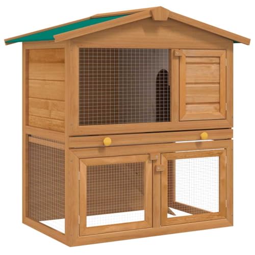Large Rabbit Hutch Outdoor Solid Pine Wood Brown 37x36.6x38.2 inches Weather Resistant Cozy Home for Rabbits and Small Pets with Cover - color: Brown, size: 37.0 x 36.6 x 38.2 in (W x L x H)