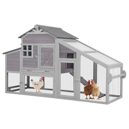 Aivituvin Chicken Coop Mobile Chicken House on Wheels Expandable Wooden Poultry Cage with Large Nesting Box Leakproof Pull-Out Tray Rabbit Hutch Bunny Cage,UV-Resistant Roof (Grey，AIR32) - size: 73.4"L x 27.9"W x 43.2"H