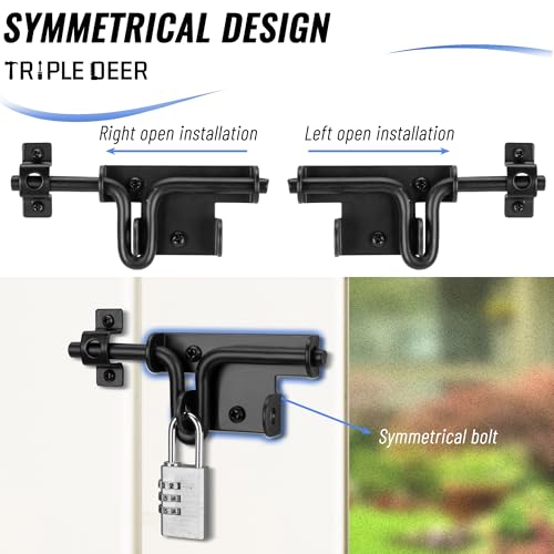 TRIPLE DEER Heavy Duty Slide Bolt Gate Latch, Sliding Bolt Door Lock with Padlock Hole, Slide Bolt Hardware for Wooden Fence/Yard Fence/Shed Door/Barn Door, Black, 2 Pack