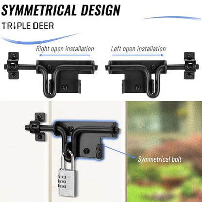 TRIPLE DEER Heavy Duty Slide Bolt Gate Latch, Sliding Bolt Door Lock with Padlock Hole, Slide Bolt Hardware for Wooden Fence/Yard Fence/Shed Door/Barn Door, Black, 1 Pack