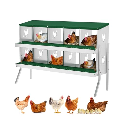 GarveeTech Nesting Boxes for Chickens, 6/8/10-Hole Galvanized Steel Chicken Nesting Boxes for Laying Eggs with Egg Rollaway System to Protect Eggs, Easy Egg Collection, for Chicken Coop Backyard Farm - color: green, size: 10 Compartments with legs